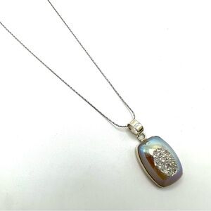 White Iridescent Druzy Pendant Sterling Silver Necklace | N168